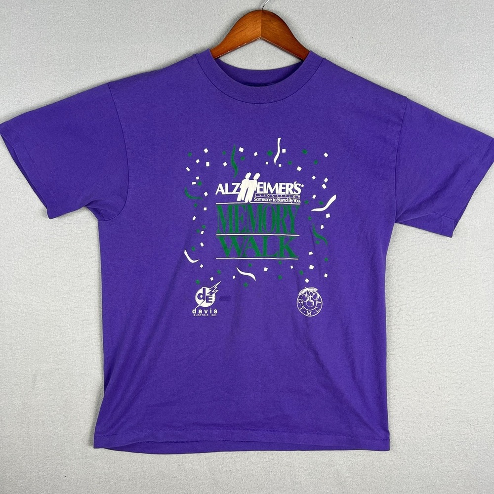VTG Alzheimers Memory Walk T Shirt Fits M 80s 90s Hanes Purple Made in USA